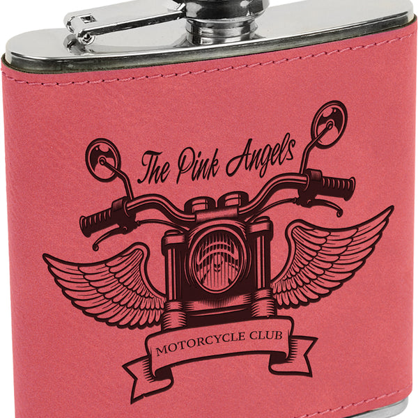 Pink with Black Engraving 6 Oz Flask - Laser Engraved Drinkware