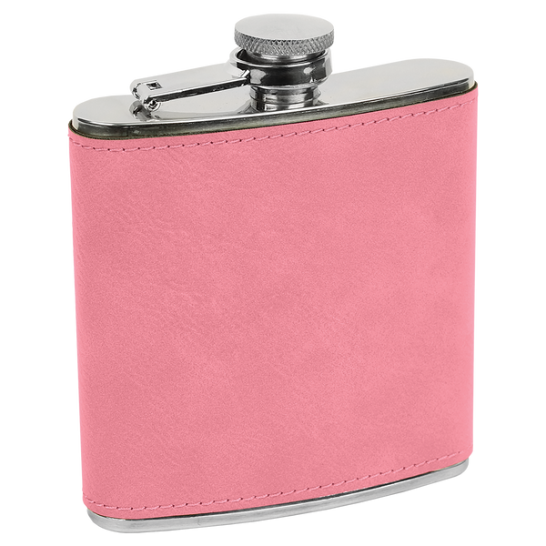 Pink with Black Engraving 6 Oz Flask - Laser Engraved Drinkware