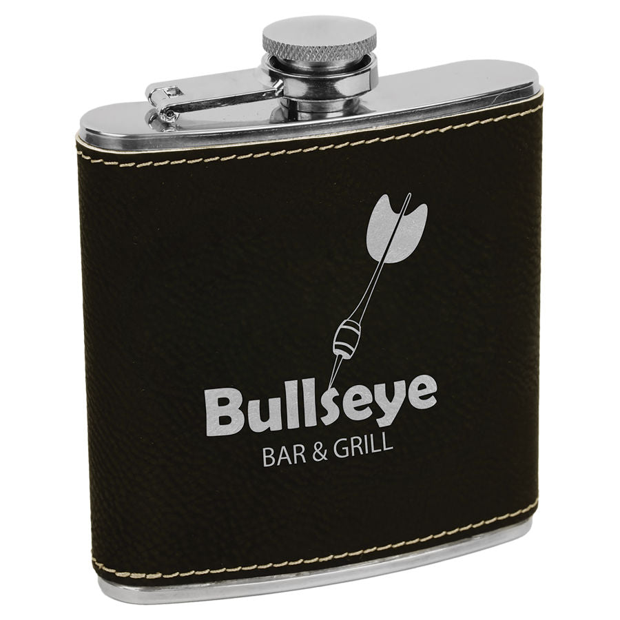 Black with Silver Engraving 6 Oz Flask - Laser Engraved Drinkware