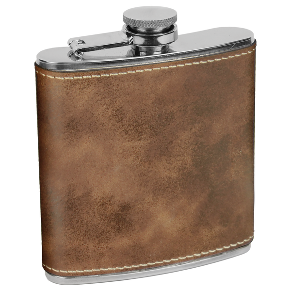 Rustic with Gold Engraving 6 Oz Flask - Laser Engraved Drinkware