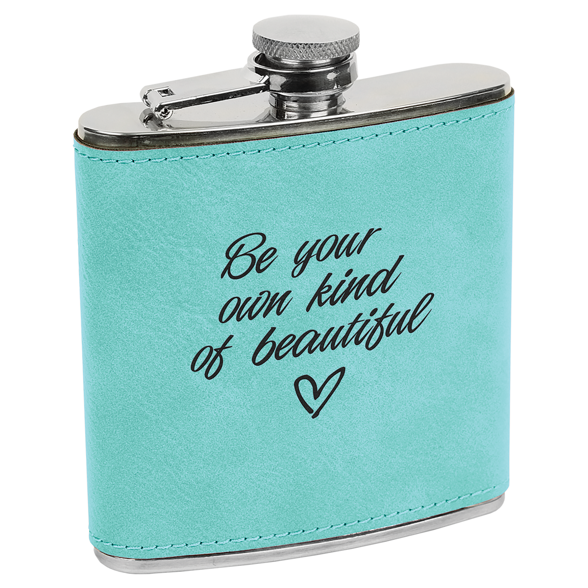 Teal with Black Engraving 6 Oz Flask - Laser Engraved Drinkware
