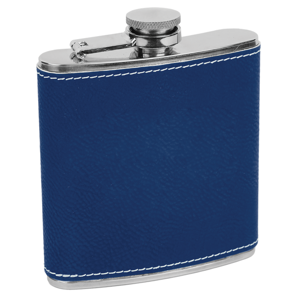 Blue with Silver Engraving 6 Oz Flask - Laser Engraved Drinkware