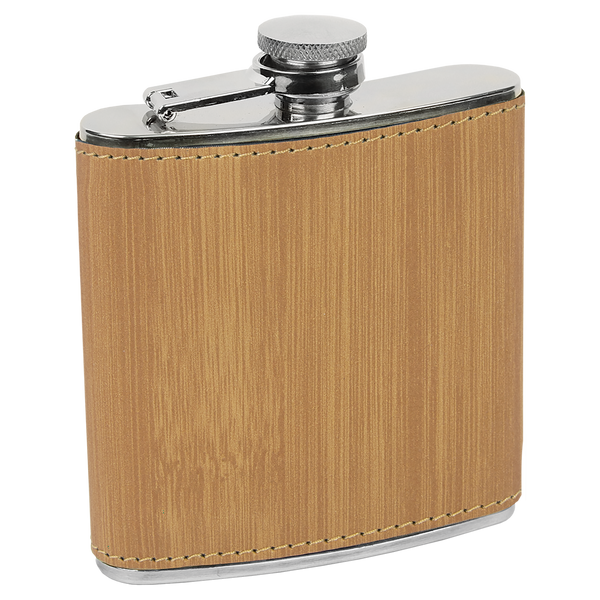Bamboo with Black Engraving 6 Oz Flask - Laser Engraved Drinkware
