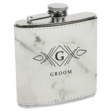 White Marble with Black Engraving 6 Oz Flask - Laser Engraved Drinkware