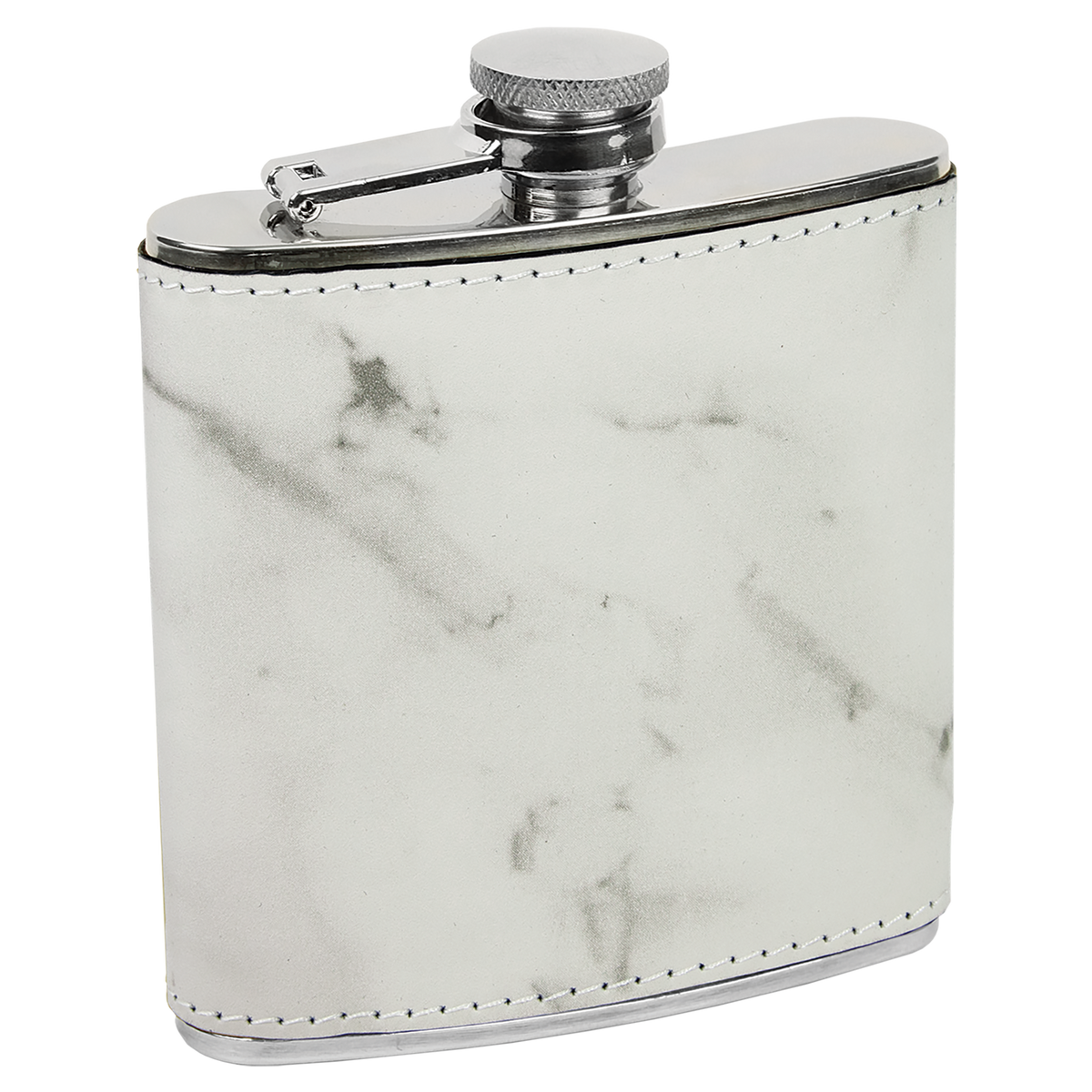 White Marble with Black Engraving 6 Oz Flask - Laser Engraved Drinkware