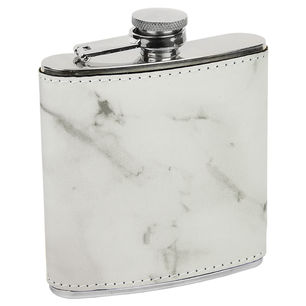 White Marble with Black Engraving 6 Oz Flask - Laser Engraved Drinkware