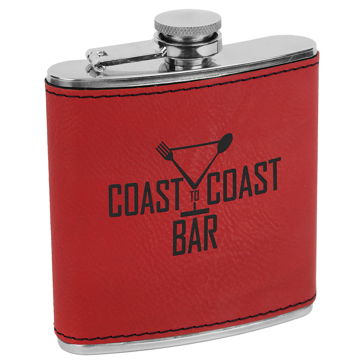Red with Black Engraving 6 Oz Flask - Laser Engraved Drinkware