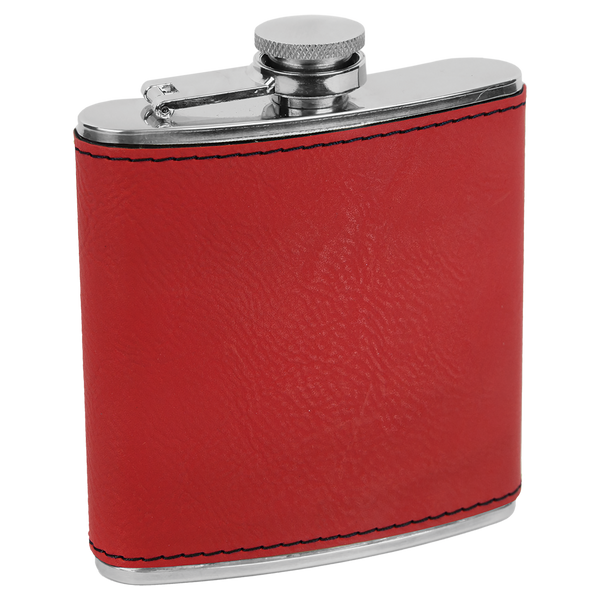 Red with Black Engraving 6 Oz Flask - Laser Engraved Drinkware