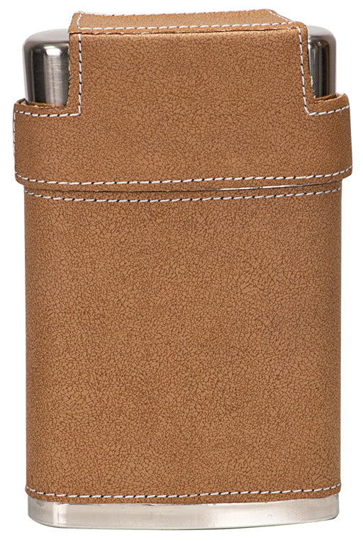 7 Oz Leather Wrapped Flask Kit Lid & 3 Shot Glasses - Laser Engraved Drinkware