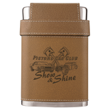 7 Oz Leather Wrapped Flask Kit Lid & 3 Shot Glasses - Laser Engraved Drinkware