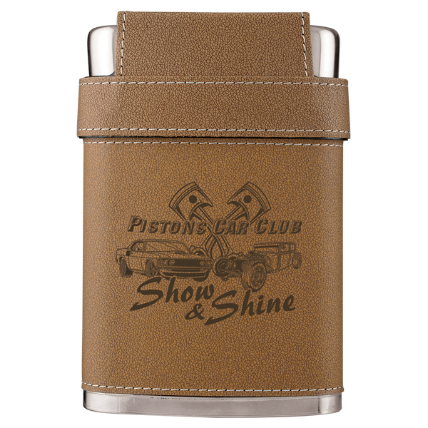7 Oz Leather Wrapped Flask Kit Lid & 3 Shot Glasses - Laser Engraved Drinkware