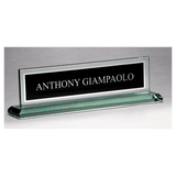 Glass Desk Nameplate - Mirror Border with Engraving Area - Laser Engraved Drinkware