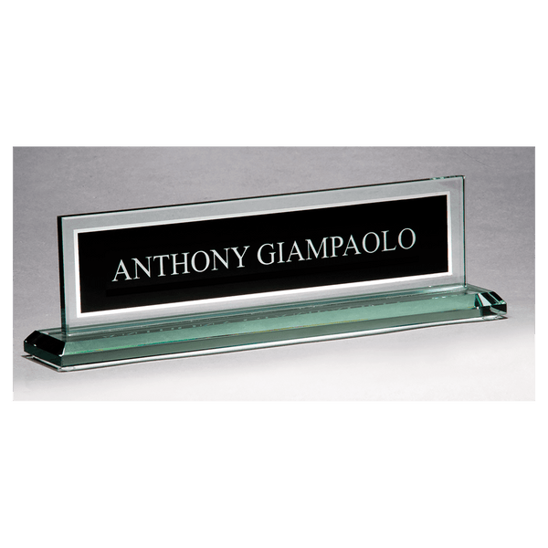 Glass Desk Nameplate - Mirror Border with Engraving Area - Laser Engraved Drinkware