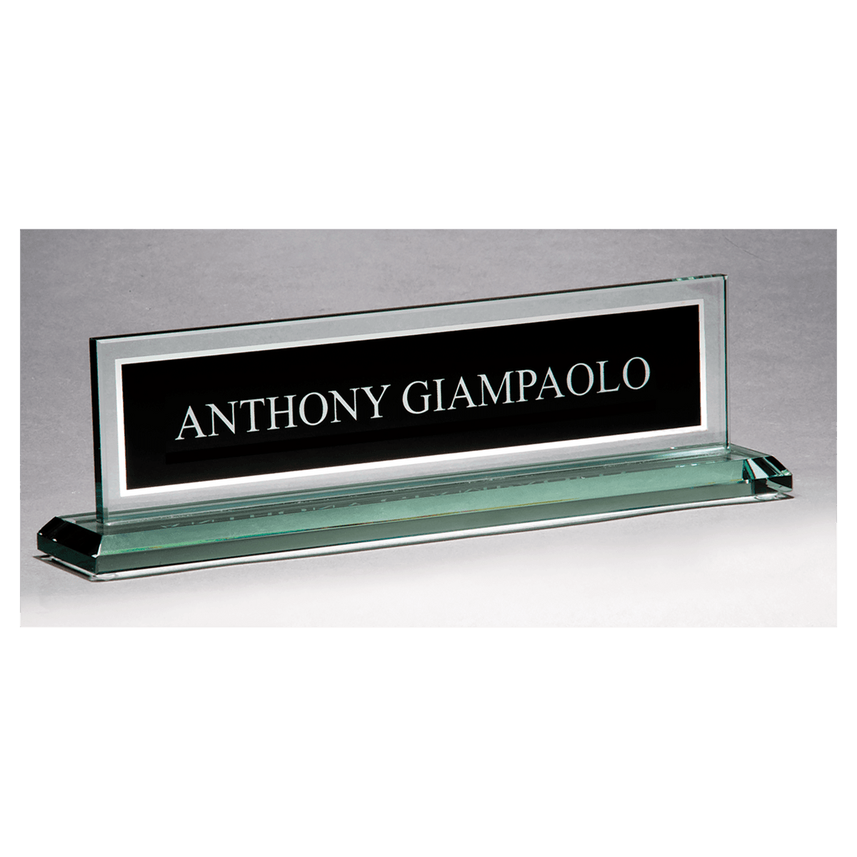 Glass Desk Nameplate - Mirror Border with Engraving Area - Laser Engraved Drinkware