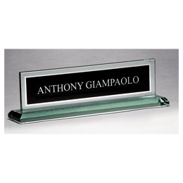 Glass Desk Nameplate - Mirror Border with Engraving Area - Laser Engraved Drinkware