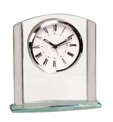 Arch Glass Clock with Second Hand Timing and Alarm - Laser Engraved Premium Glass Award