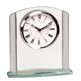 Arch Glass Clock with Second Hand Timing and Alarm - Laser Engraved Premium Glass Award