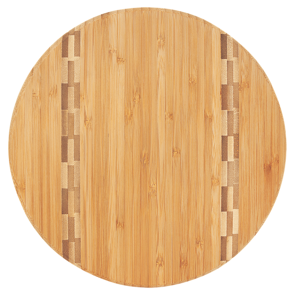 Round Cutting Board with Butcher Block Inlay - Laser Engraved Kitchen