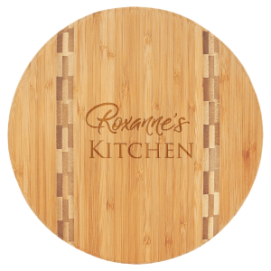Round Cutting Board with Butcher Block Inlay - Laser Engraved Kitchen