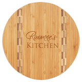 Round Cutting Board with Butcher Block Inlay - Laser Engraved Kitchen