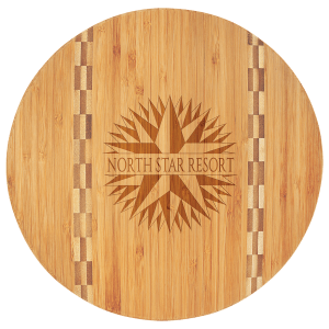 Round Cutting Board with Butcher Block Inlay - Laser Engraved Kitchen