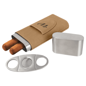 Laserable Leatherette Cigar Case with Cutter - Laser Engraved Leatherette
