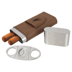 Laserable Leatherette Cigar Case with Cutter - Laser Engraved Leatherette