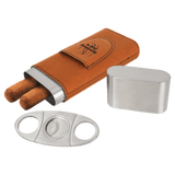 Laserable Leatherette Cigar Case with Cutter - Laser Engraved Leatherette