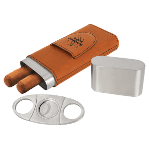 Laserable Leatherette Cigar Case with Cutter - Laser Engraved Leatherette