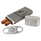 Gray with Black Engraving Laserable Leatherette Cigar Case with Cutter - Laser Engraved Leatherette