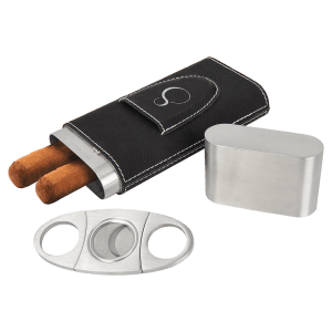 Laserable Leatherette Cigar Case with Cutter - Laser Engraved Leatherette