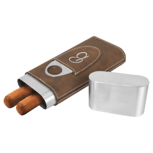 Laserable Leatherette Cigar Case with Cutter - Laser Engraved Leatherette