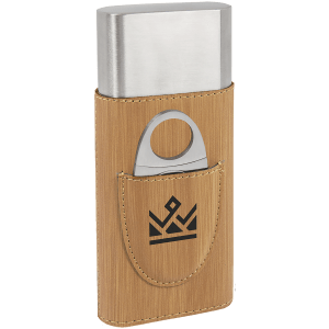 Laserable Leatherette Cigar Case with Cutter - Laser Engraved Leatherette
