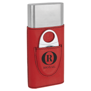 Red with Black Engraving Laserable Leatherette Cigar Case with Cutter - Laser Engraved Leatherette
