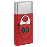 Red with Black Engraving Laserable Leatherette Cigar Case with Cutter - Laser Engraved Leatherette