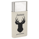 White with Black Engraving Laserable Leatherette Cigar Case with Cutter - Laser Engraved Leatherette