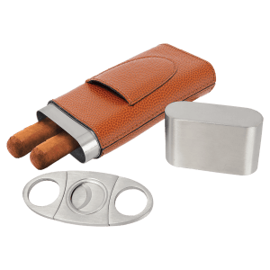 Laserable Leatherette Cigar Case with Cutter - Laser Engraved Leatherette