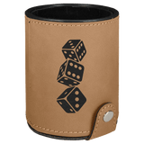 Light Brown with Black Engraving Dice Cup with 5 Dice - Laser Engraved Leatherette