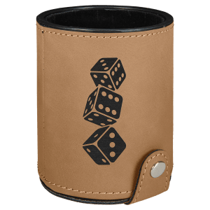 Light Brown with Black Engraving Dice Cup with 5 Dice - Laser Engraved Leatherette