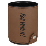 Dark Brown with Black Engraving Dice Cup with 5 Dice - Laser Engraved Leatherette