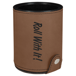 Dark Brown with Black Engraving Dice Cup with 5 Dice - Laser Engraved Leatherette