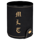 Black with Gold Engraving Dice Cup with 5 Dice - Laser Engraved Leatherette