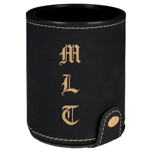 Black with Gold Engraving Dice Cup with 5 Dice - Laser Engraved Leatherette