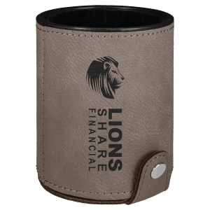 Gray with Black Engraving Dice Cup with 5 Dice - Laser Engraved Leatherette