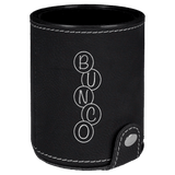 Black with Silver Engraving Dice Cup with 5 Dice - Laser Engraved Leatherette