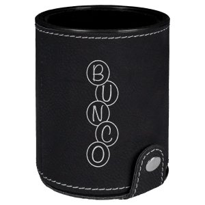 Black with Silver Engraving Dice Cup with 5 Dice - Laser Engraved Leatherette