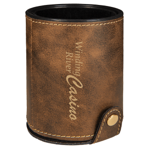 Rustic with Gold Engraving Dice Cup with 5 Dice - Laser Engraved Leatherette