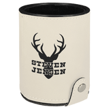 White with Black Engraving Dice Cup with 5 Dice - Laser Engraved Leatherette