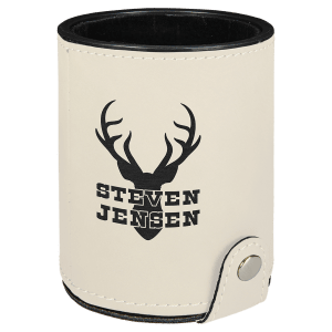 White with Black Engraving Dice Cup with 5 Dice - Laser Engraved Leatherette