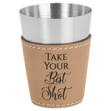 Light Brown with Black Engraving 2 oz Shot Glass - Laser Engraved Premium Glass Award